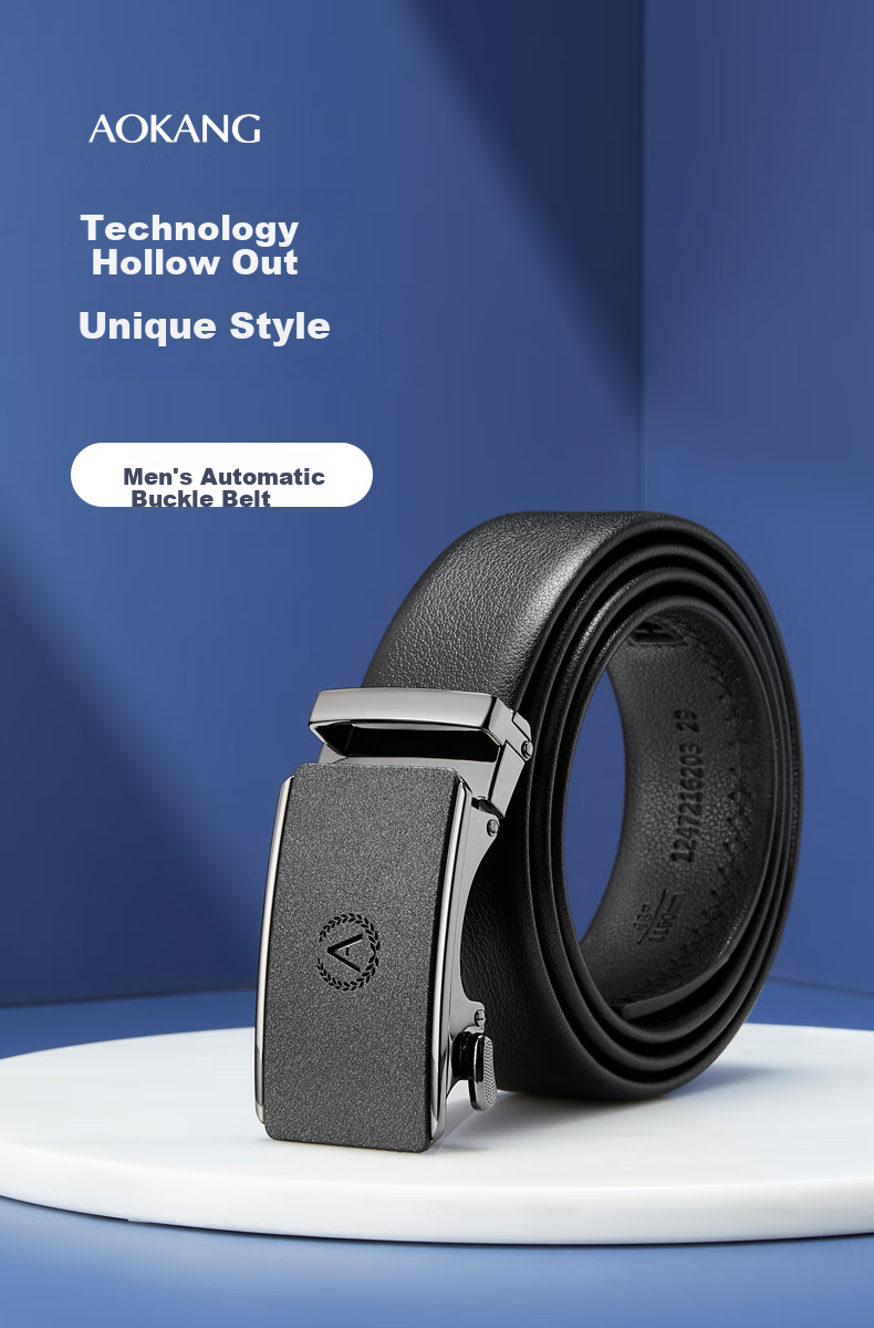 Aokang Men's Automatic Buckle Belt, Business Gift Box, Top-Grain Leather Trouser Belt, Birthday Gift for Husband 1