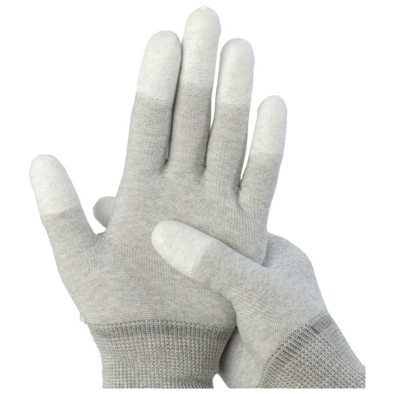 BAIGE Carbon Fiber Anti-Static Gloves 10 Pairs PU Coated Finger Nylon Thin L Size