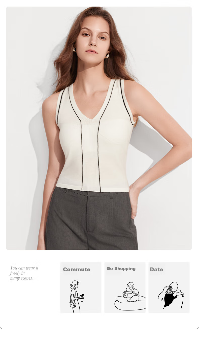MiiOW Women's Tank Top for Spring And Summer, with Built-In Bra Pads, V-Neck, Skin-Friendly, Slim Fit, Suitable for Outer Wear Or As Undershirt 15