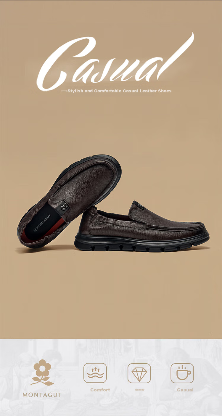 MONTAGUT Men's Shoes, 2026 Spring New Sheepskin Slip-On Casual High-End Leather Shoes for Men, Soft-Soled Comfortable Slip-On Footwear for Me 1