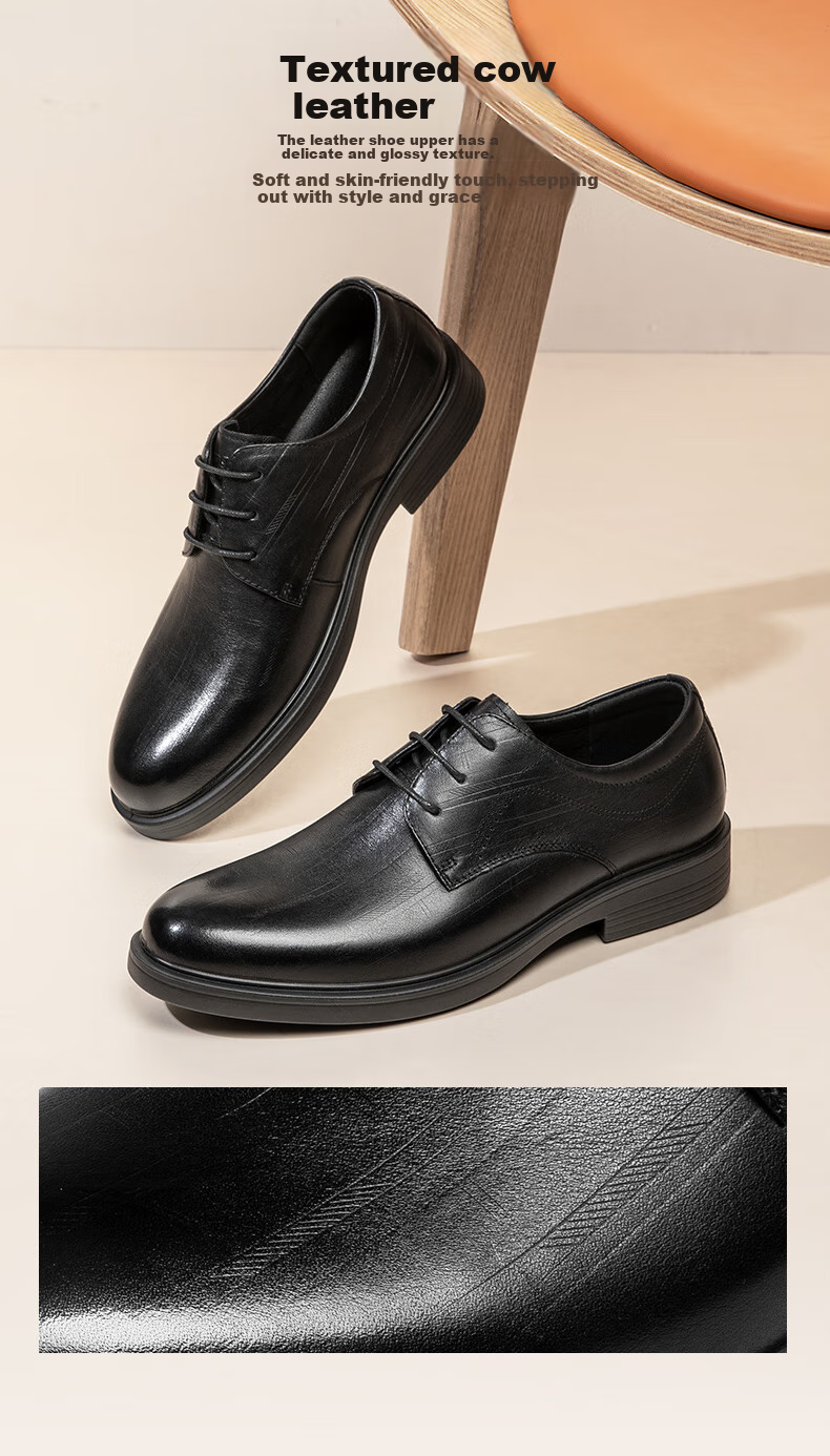 Kangnai Men's Shoes, Dress Business Casual Shoes, Soft-Soled Groom Shoes, Lace-Up Round Toe Formal Derby Leather Shoes, Black, Size 39 2