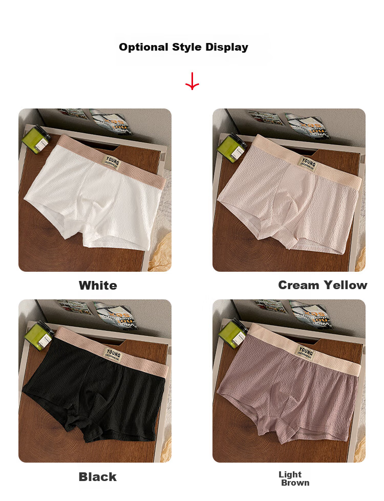 YUZHAOLIN Men's Underwear, Jacquard Baby Cotton, Pure Cotton Antibacterial Casual Boxer Briefs for Teenage Boys, Four-Corner Shorts 3