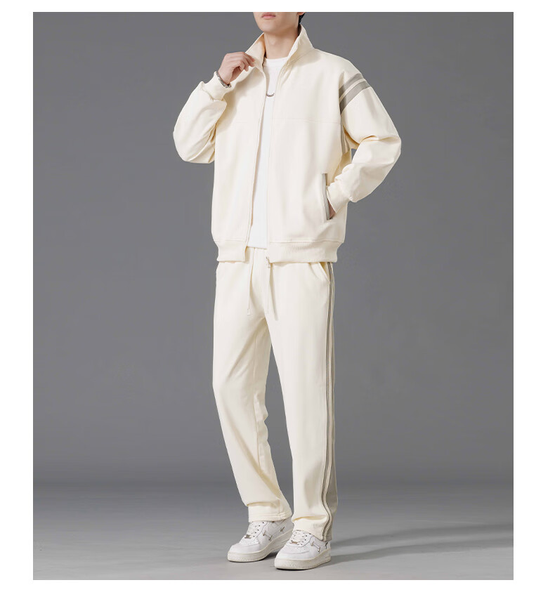 MiiOW Men's Autumn Winter Set Casual Sports Jacket and Pants Two-Piece Set, Bean Gray, L 9