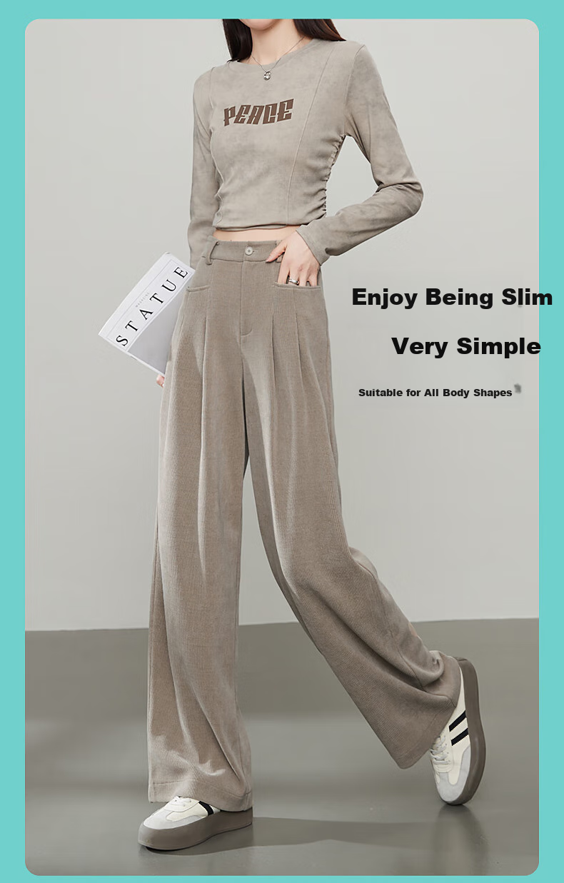 ESE-Y Wide-Leg Pants for Women, Spring 2025 High-Waisted Slimming Straight-Leg Glutinous Rice Pants, Natural Sand Color (Khaki), Size 29 4