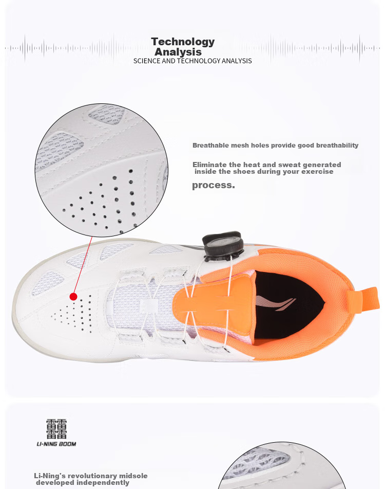 Li-Ning Table Tennis Shoes, Men's Sports Shoes MAGE ESS, Specialized for Table Tennis, Breathable And Non-Slip, White And Orange, Size 44 10