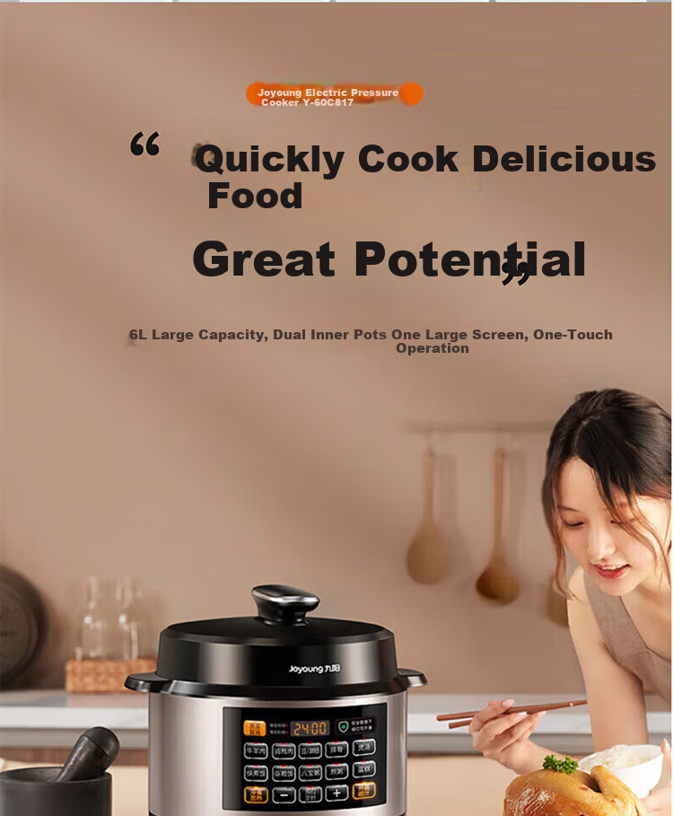 Joyoung Home Smart 6L Dual-Lid Pressure Cooker with One-Button Operation for Cooking Rice And Stewing Y-60C817 4