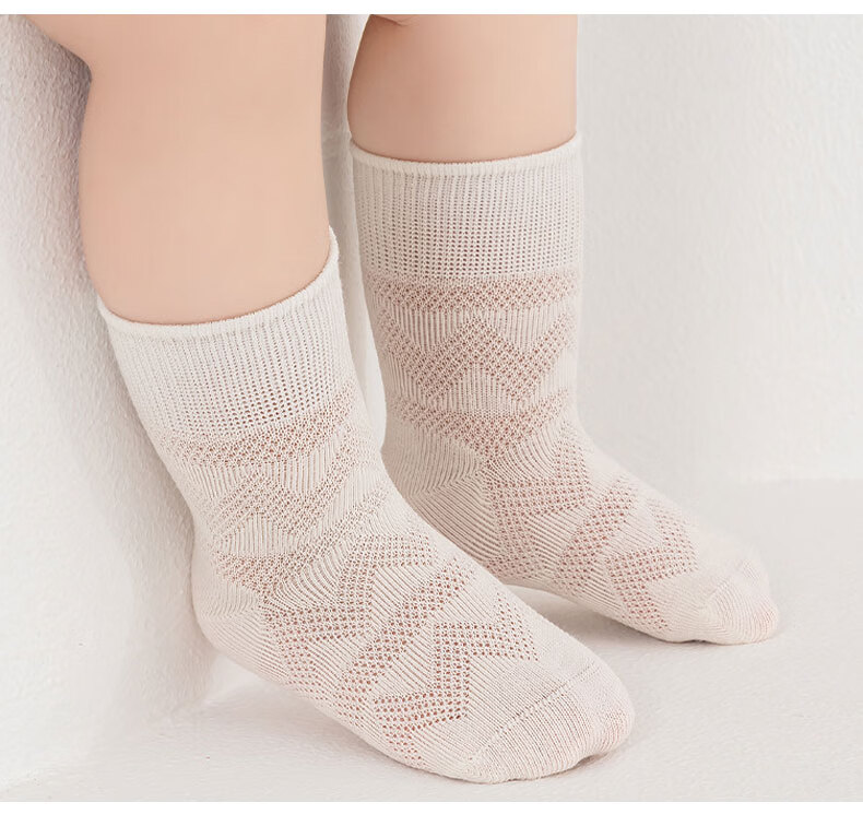Five Cotton 5 Pairs Children's Socks Summer Combed Cotton Mesh Thin Breathable Baby Mid-Calf Socks Seamless High Elasticity 10
