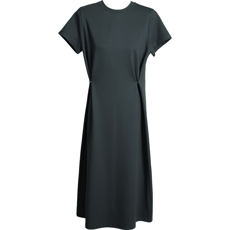 Olrain Eurielle Short Sleeve Dress Women Summer French Style Waist Slim Knitted Long Dress Dark Gray M