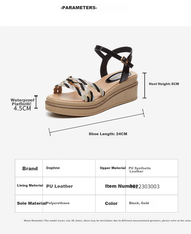 DAPHNE Thick-Soled High Heel Sandals for Women, Fashionable Comfortable Versatile Wedge Flat Platform Women's Shoes 4622303003 Gold 35 4