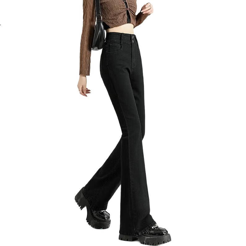 Джинсы Jeanswest женские, осенний винтажный стиль, модные, слегка расклешенные, с высокой талией, черные, размер M