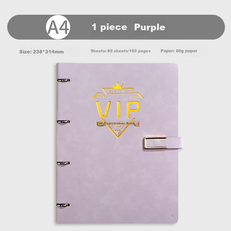 Jinyi VIP Member Registration Book, General Customer File, Client Tracking Record Book, Consumption Card Beauty Salon Management Book, Manual, A4 Loose-Leaf - Purple (With Buckle)
