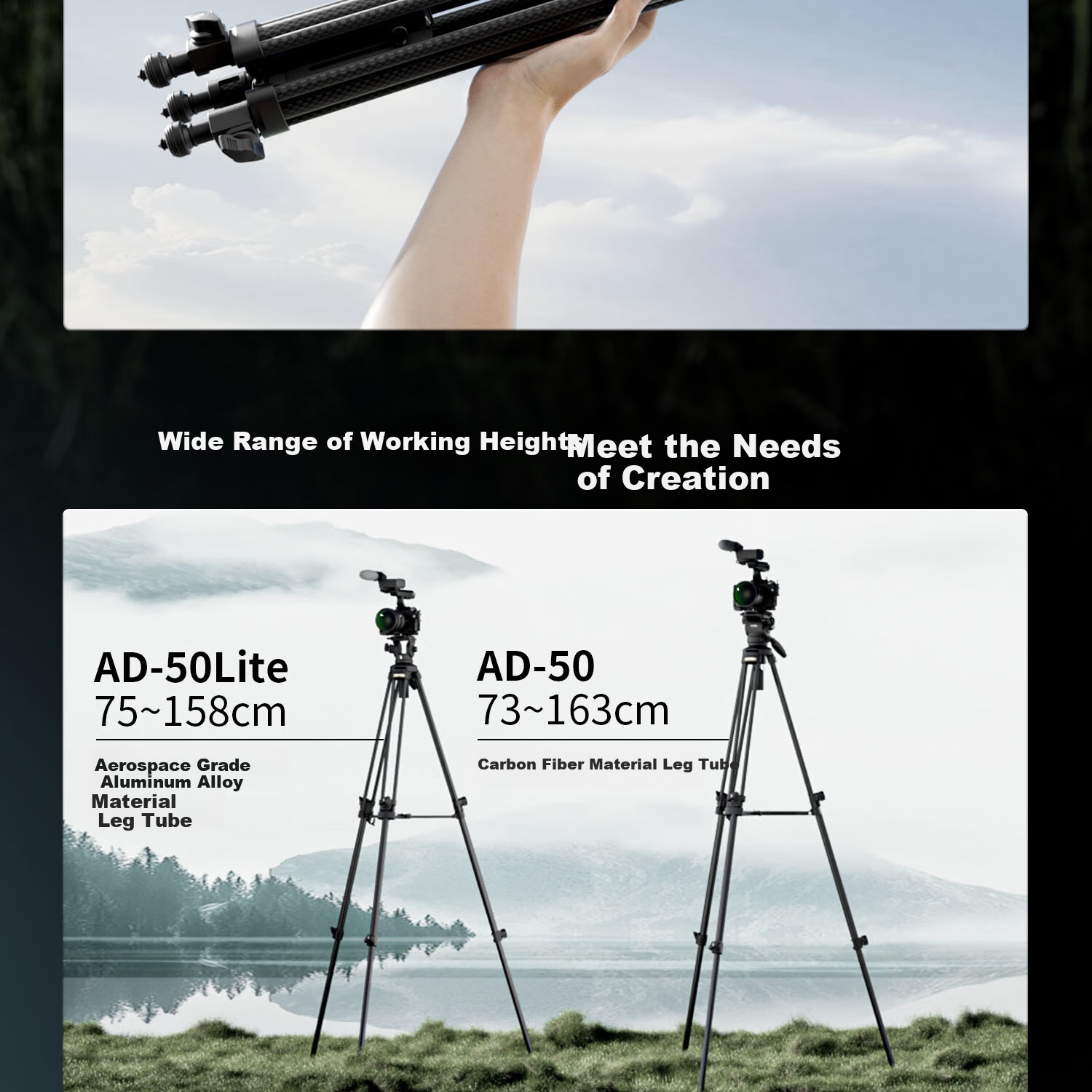 SmallRig 4420 AD-50 Carbon Fiber Tripod, Professional Lightweight Camera Birdie Stand, Hydraulic Damping Ball Head Support, Arm, Portable Photography Live Streaming Aluminum Alloy Tripod 12