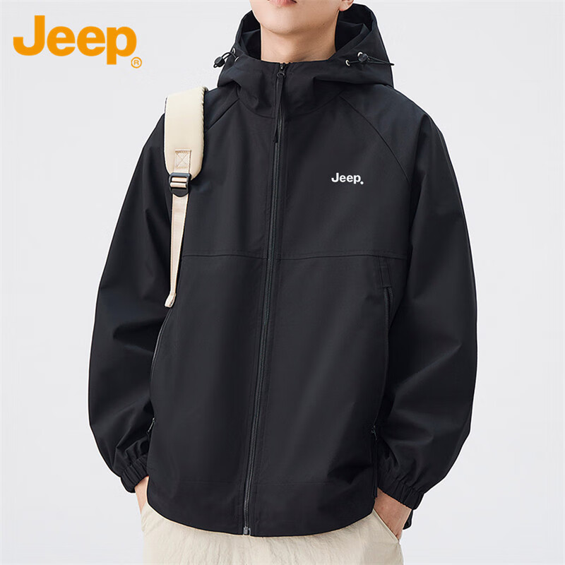Мужская уличная куртка JEEPJEEP, осень-зима, свободная, с капюшоном, повседневная, черная, размер L