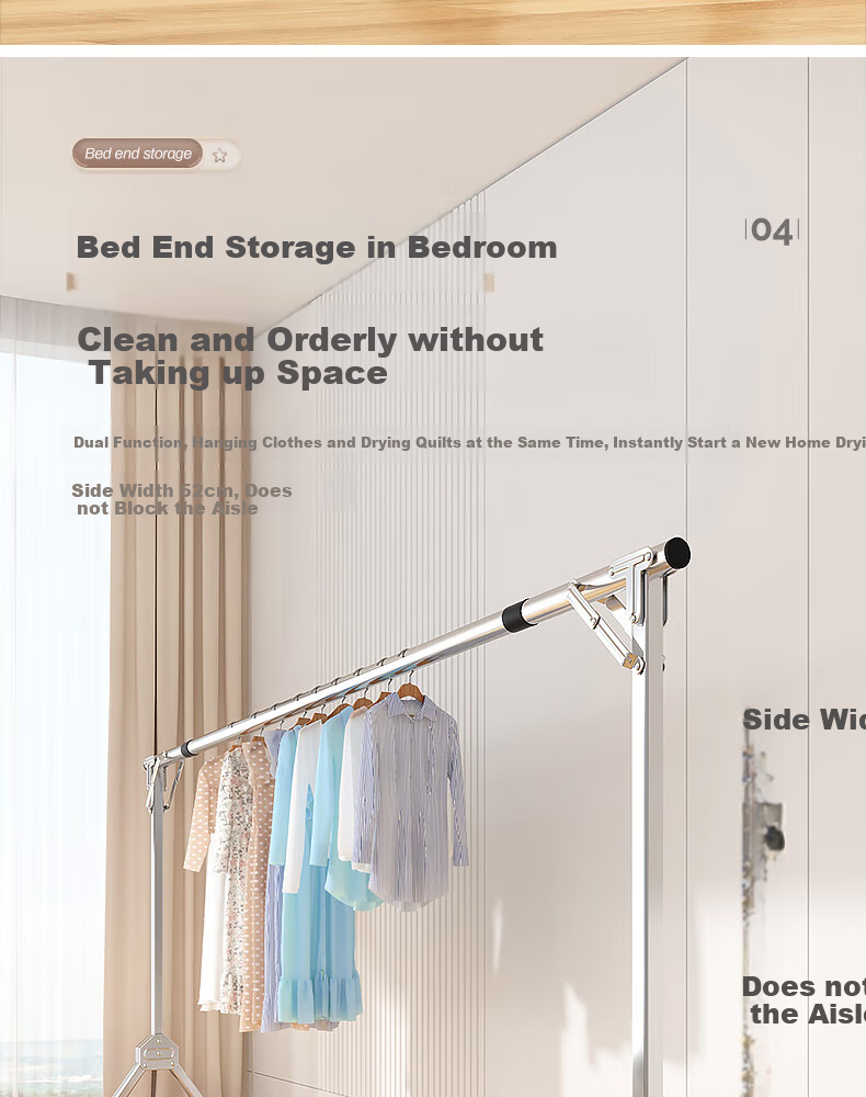 Shengnuoyilin Folding Clothes Drying Rack, Floor-Standing Home Use Stainless Steel Single Pole Balcony Quilt Hanger, Height Adjustable Extendable Model 1.6m 6