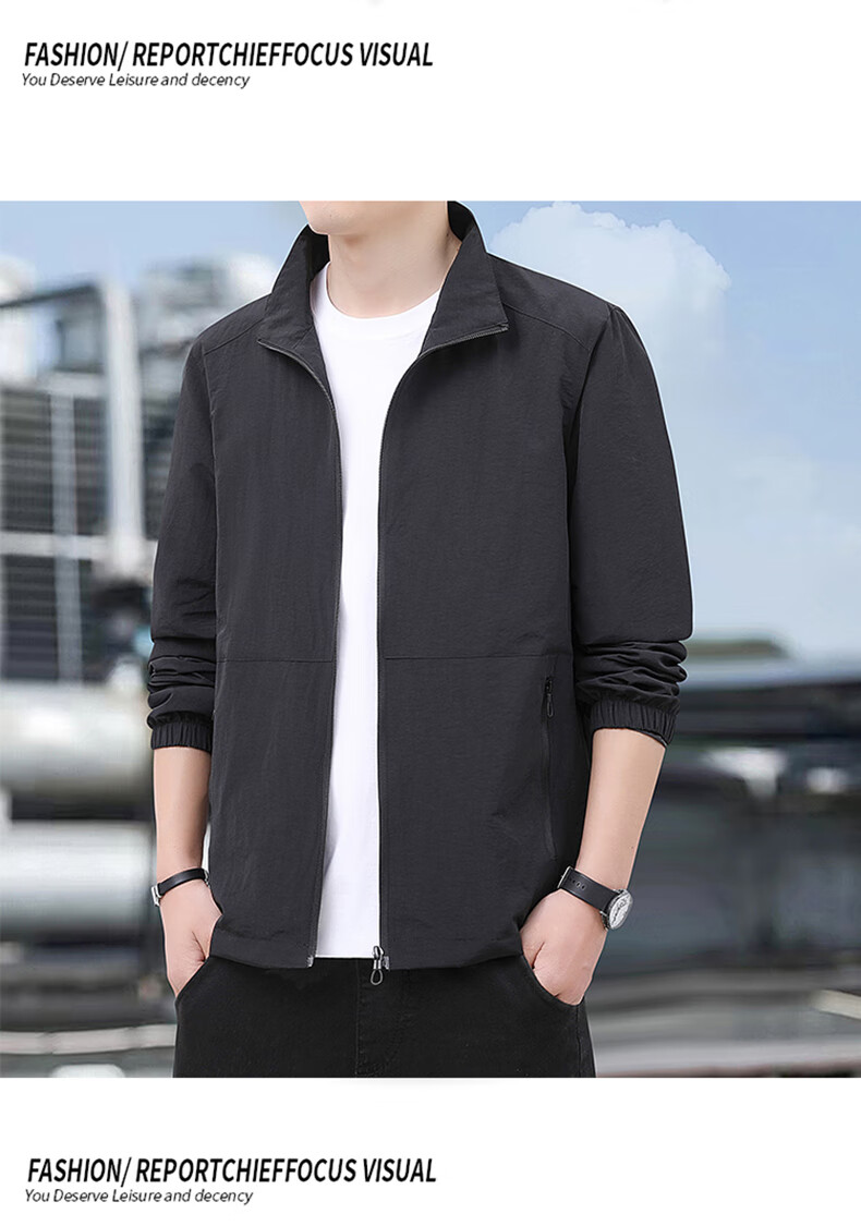 ROMON Men's Autumn Business Casual Versatile Stand Collar Executive Baseball Jacket LH03 Dark Gray XL 19