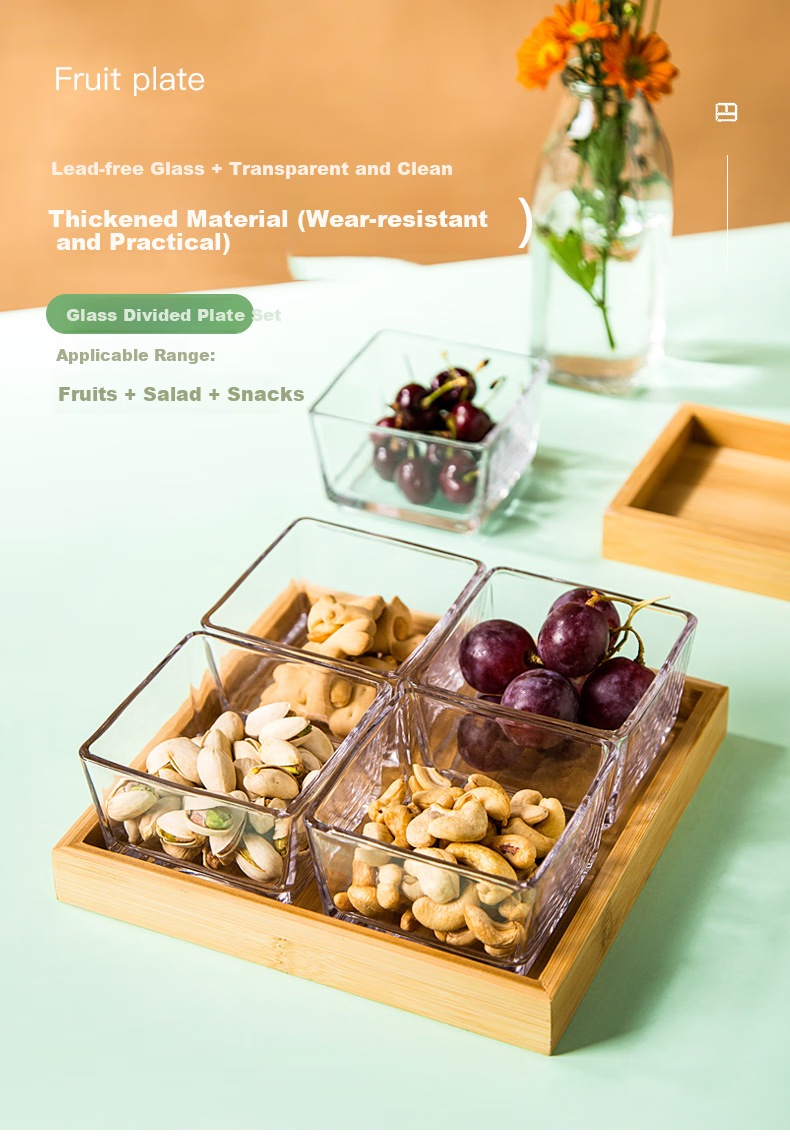Youlaifu Dried Fruit Tray, Compartmented Fruit Plate, Home Living Room Snack Tray, Storage Box, Snack And Candy Tray, Glass Six-Compartment Plate 1