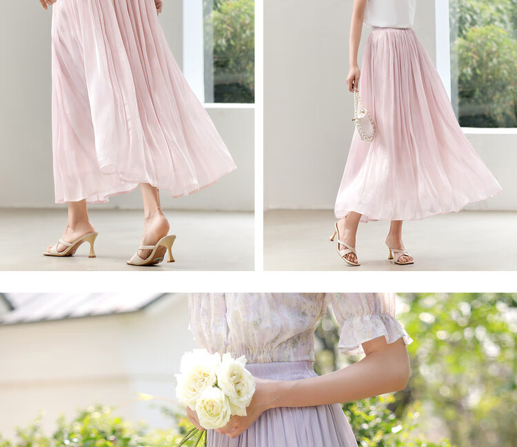Shangdu Bila Light Luxury Draped A-Line Skirt for Women Summer High-End Slim Elegant Shimmer High Waist Mid-Length Skirt 9