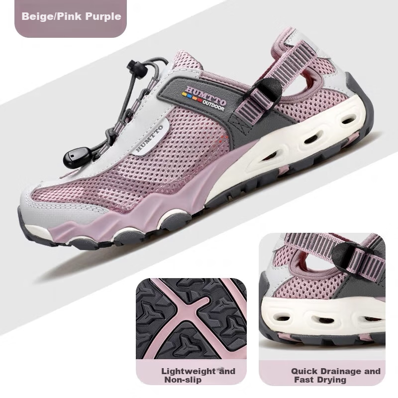 HUMTTO Summer River Tracing Shoes, Breathable Quick-Drying Outdoor Water Shoes, Comfortable Shock-Absorbing Hiking Shoes for Women, Beige/purple, Size 38