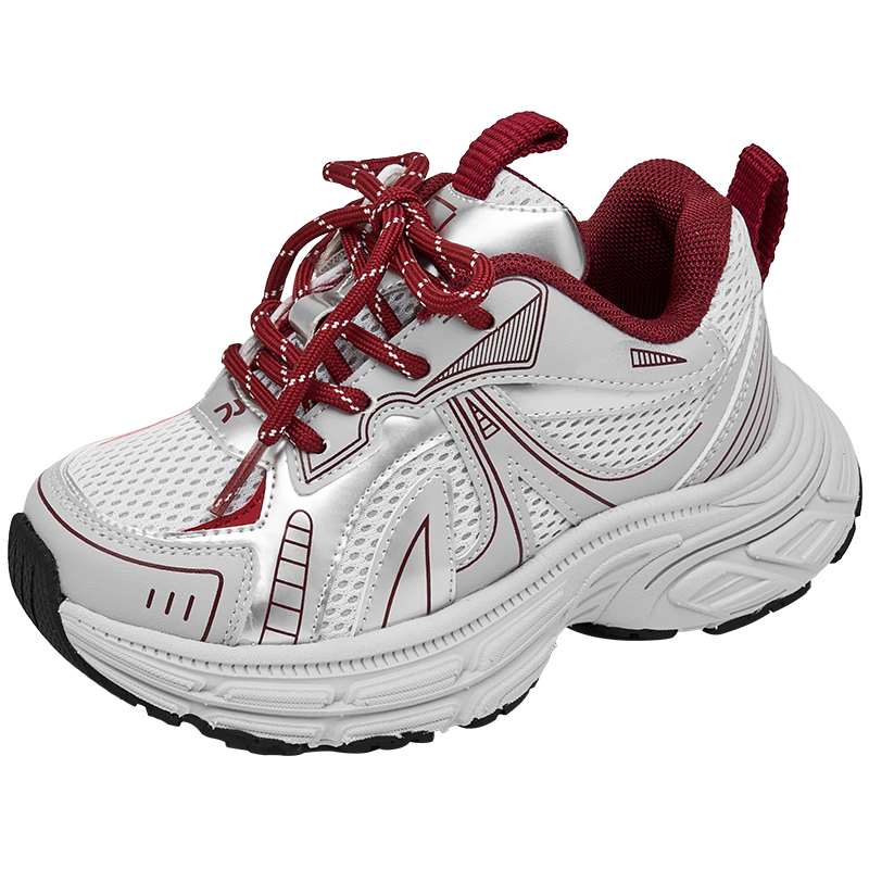 Red Dragonfly Girls' Shoes Spring Summer Children's Single Shoes Sports Casual Big Kids Soft Sole Dad Shoes Q53BD048 Gray Silver Size 34