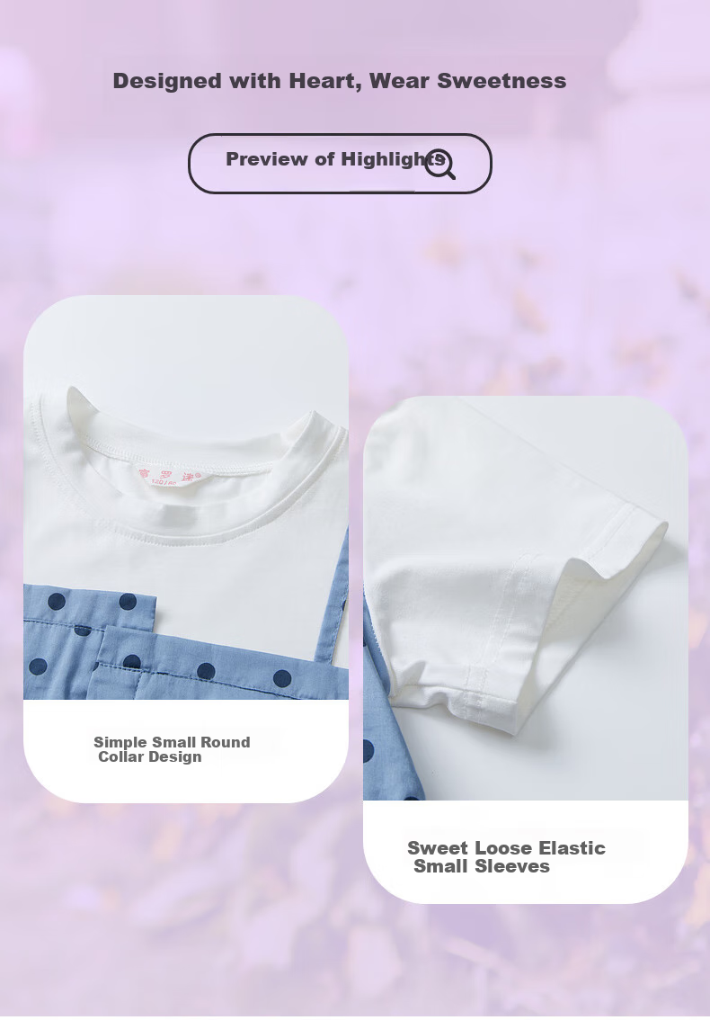 Follow Me Girls' Summer Dress, New Korean Style Trendy Faux Two-Piece T-Shirt Dress for Children, White/blue, Size 140 1