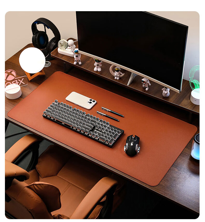 Juyingfeng Extra Large Mouse Pad, Leather Waterproof Mouse Pad, Laptop Office Extra Large Double-Sided Desk Pad, Natural Wood Texture with Lock Edge, Wear-Resistant, 90*45cm, Brow 1