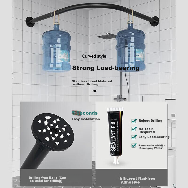 Honglu Shower Curtain Set, No Drilling Required, L-Shaped Waterproof And Mold-Proof Bathroom Partition Curtain, Shower Dry-Wet Separation Curved Shower Curtain Rod