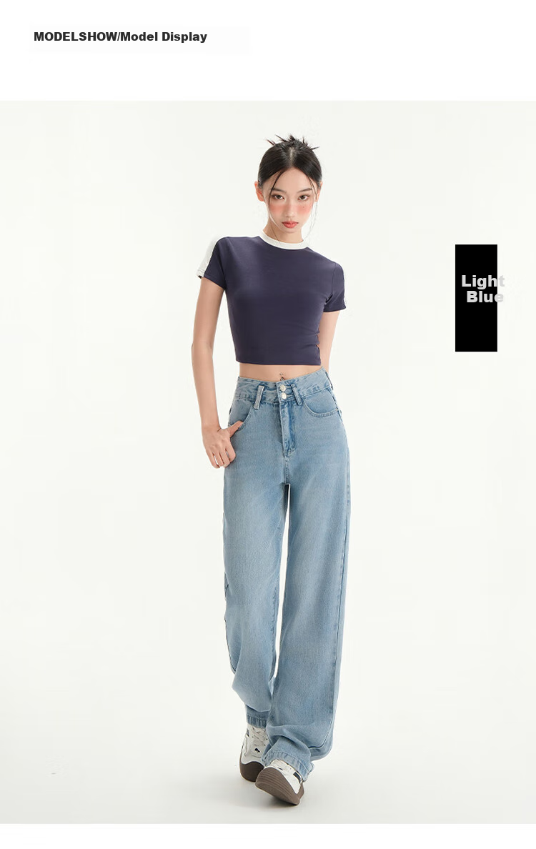 Langsha Tencel Denim Wide-Leg Pants for Women High Waist Slimming Lightweight Spring Summer New Loose Ice Silk Straight-Leg Trousers 12