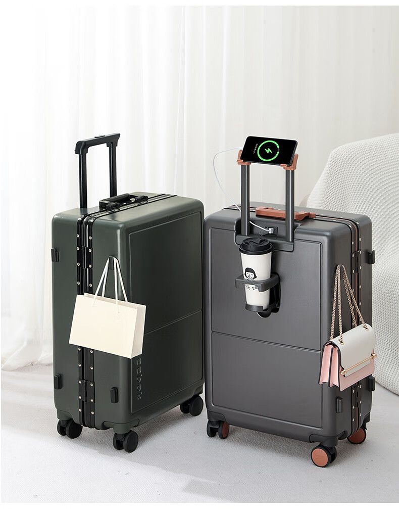 Reebok Aluminum Frame PC Luggage Suitcase, Multi-Functional Carry-On Travel Case, Password Lock Suitcase, English Gray-Brown, 20 Inches 3