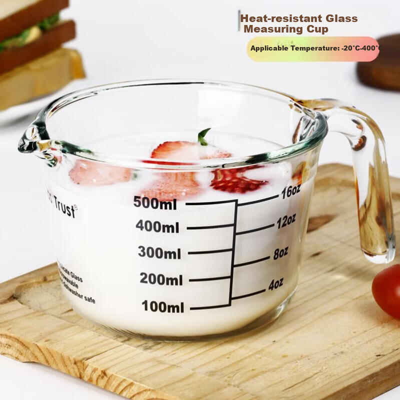 Chuangde Milk Cup, Heat-Resistant Glass Cup, Microwave-Safe Measuring Cup for Home Use And Children's Breakfast, with Scale, 500ml