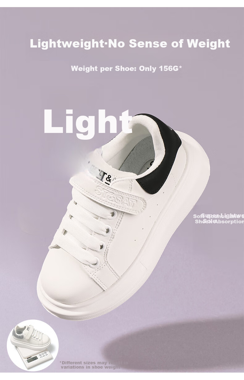 St&Sat Children's Shoes, Kids' White Sneakers, New Style Boys' Casual Shoes, Korean Fashion Skateboard Shoes, Versatile Girls' Shoes, White And Black, Size 33 3