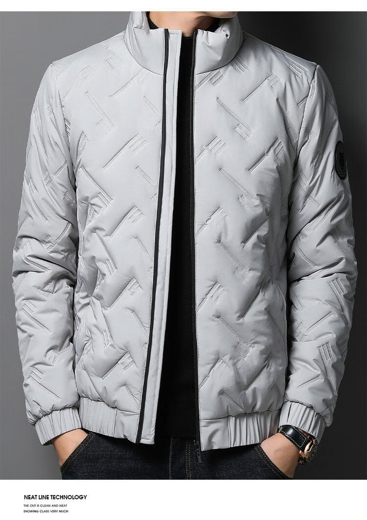 ROMON Men's Cotton Jacket Autumn Winter Business Casual Comfortable Stand Collar Cotton Coat Warm Outerwear 32207 Blue 4XL 17