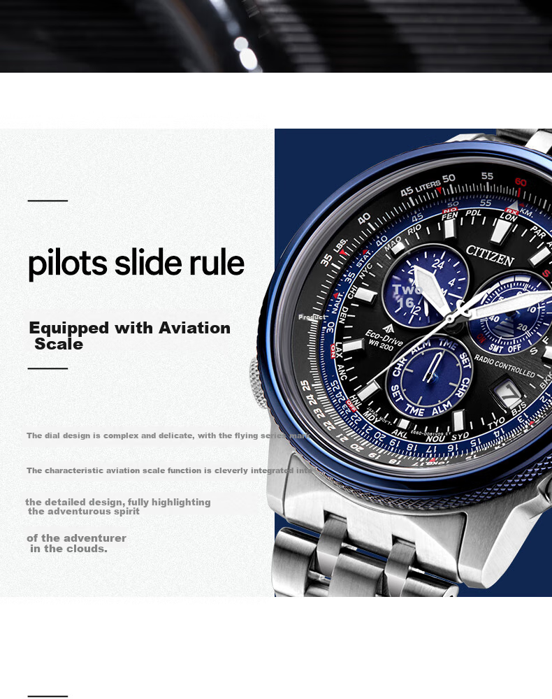 CITIZEN Watch for Men, Japanese And Korean Style, Eco-Drive, Radio-Controlled, Three-Dial Blue, Fashionable Business Style, Gift for Boyfriend, CB5866-55E 6