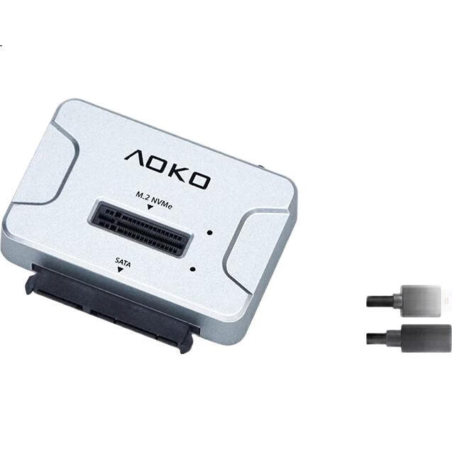 Внешний корпус AOKO AE28SL для M.2 NVMe/SATA SSD и 2.5/3.5" HDD/SSD, USB 3.2 Gen2, Type-C, серебристый