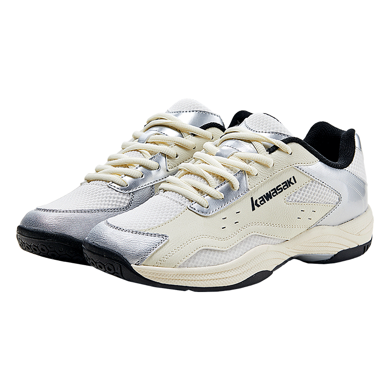 Kawasaki Badminton Shoes for Men And Women, Breathable Shock-Absorbing Anti-Twist Sports Shoes Fengxingzhe C32023 Beige Silver Gray Size 45