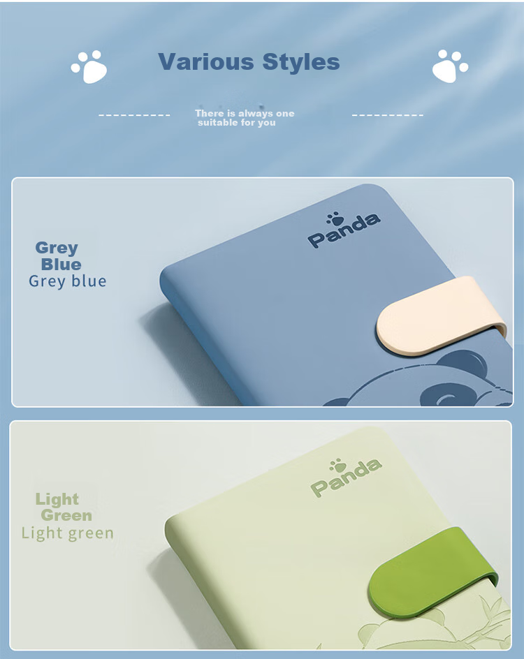 Ujia Panda Mini Notebook A6 Portable Diary Creative Thickened Cute Cartoon Stationery Pocket Book Customizable for Businesses, Horizontal Lines Gray-Blue 3