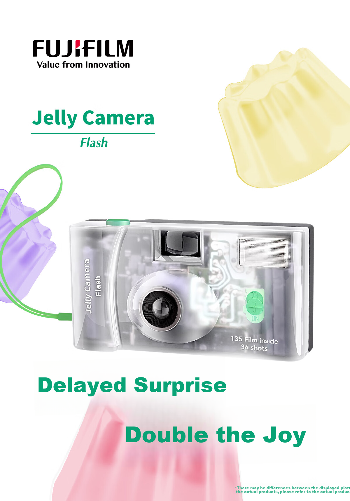 FUJIFILM Gelatin Camera, Film Camera, C400 Film Camera Gelatin Camera, Can Take 36 Photos, Lime Green, Transparent Film Camera, Disposable Film Camera 1