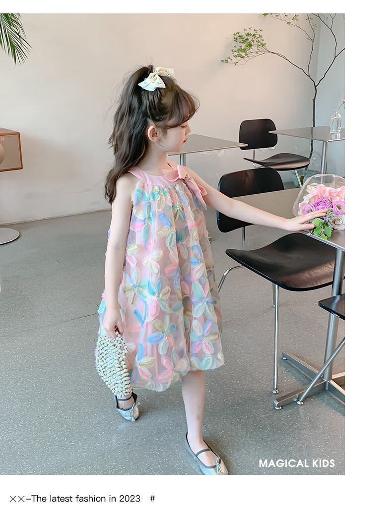 Anneyol Girls 2025 Summer New Trendy Princess Dress Floral Pink Size 110 11