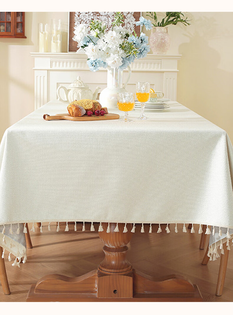 MUJI TPU Waterproof Cotton-Linen Tablecloth Solid Color Rectangular Desk Cover 140x180 Cream White 2