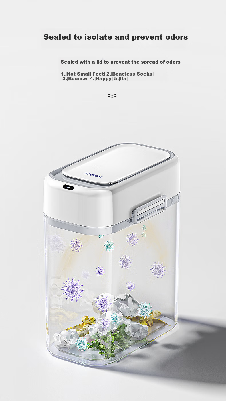 SUPOR Smart Sensor Trash Can 9L Rechargeable Waterproof for Bathroom Narrow Space 2026 Stylish Design 9