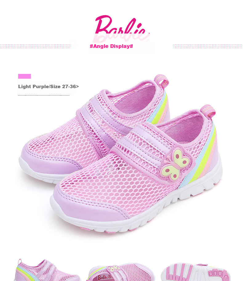 Barbie Children's Shoes, Summer Kids' Sneakers, Girls' Breathable Mesh Shoes, Casual Sports Shoes DA5506, Pink, Size 32 15