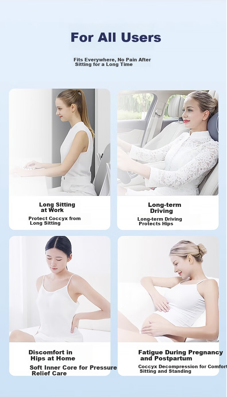 GREAT LIFE Ergonomic Memory Foam Seat Cushion for Office And Car, Hemorrhoids Chair Pad, Long-Sitting Aid, Student Butt Cushion, Gray 7