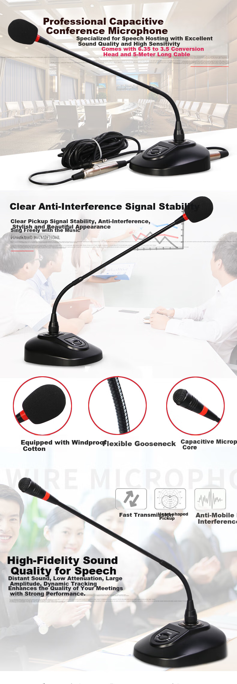 Depusheng D120 Professional Conference Microphone, Computer Training Lecture Call Online Course Teaching Voice Zoom All-In Machine Recording Audio Condenser Gooseneck Desktop Microphone Enhanced Sound Pickup 1
