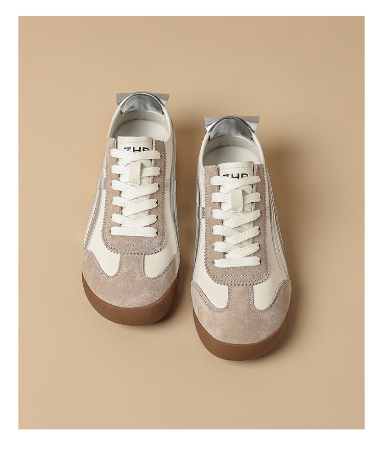 ZHR Dexun Women's Shoes, 2026 New Style White Sneakers for Women, Lightweight Flat-Bottomed Sports Shoes, BT102PP, Beige And Black, Size 35 10