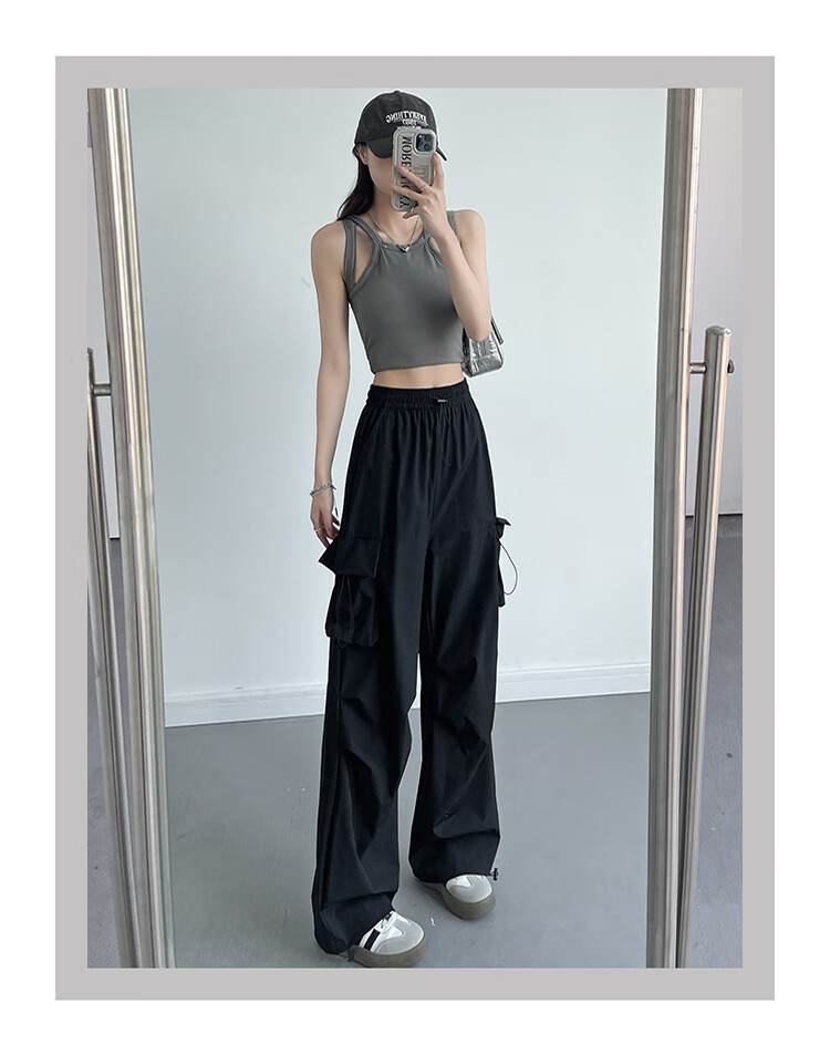 Jeanswest Women's Summer Lightweight Paratrooper High-Waist Slim Fit Sports Narrow Casual Wide-Leg Cargo Pants Military Green S 4