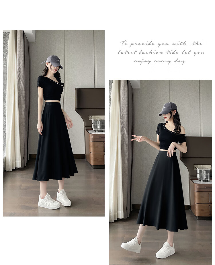Awakening Paradise 2026 Summer New Slimming A-Line Mid-Length Skirt White Base Black Floral One Size 19