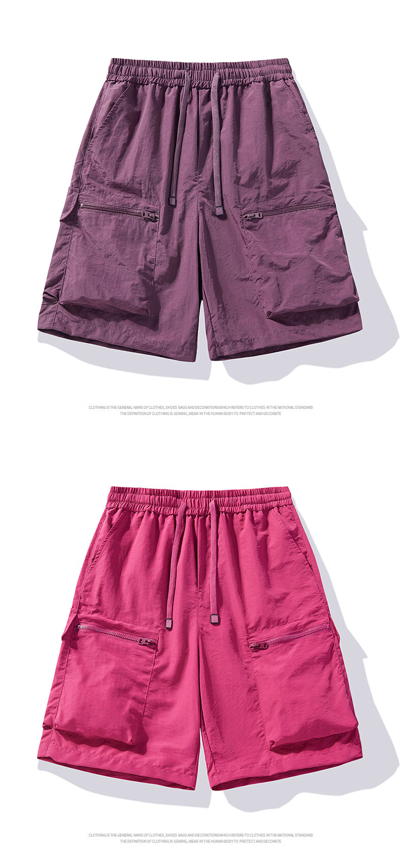 Dingfengbaoluo Men's Cargo Shorts, Summer Fashion High Street Style, Large Pockets, Simple Solid Color Sports Knee-Length Pants FG55 Purple XL 1