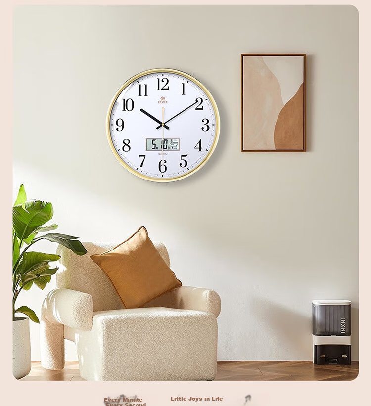 POWER Bawang Wall Clock, Living Room Temperature And Humidity Display, Convex Face Clock, Creative Wall-Mounted Quartz Clock, No Drilling Required, Home Use, Diameter 36cm 6