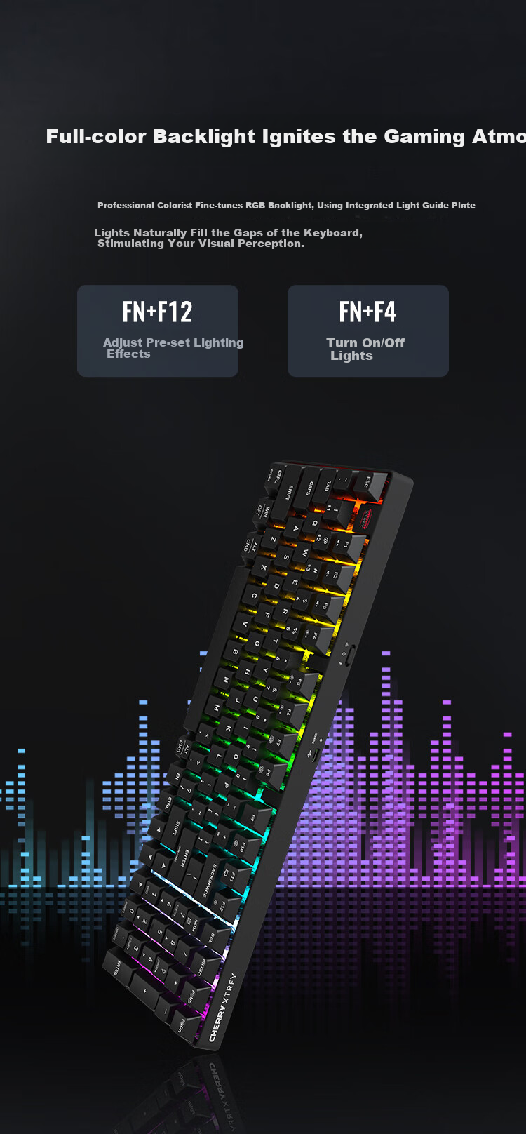 CHERRY K37 Thin Film Keyboard, 98 Keys, Wireless Gaming Keyboard, Office Computer Keyboard with Bluetooth Tri-Mode, RGB Lighting Effects, Compatible with WIN/MAC, Submarine Black 7