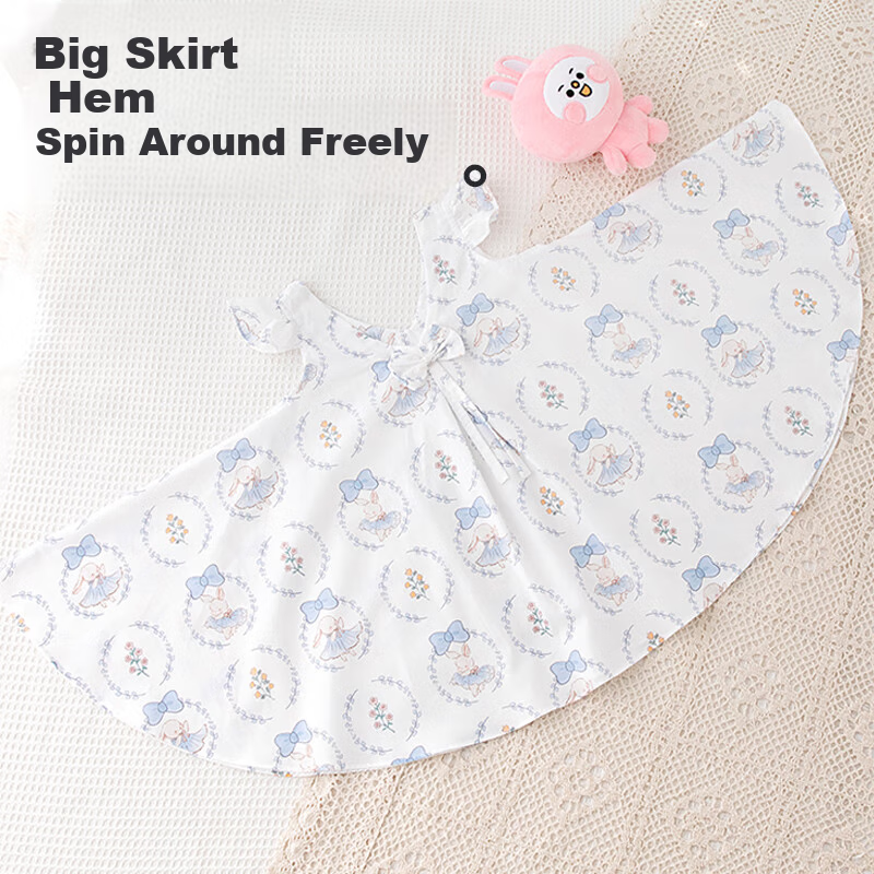 Babyprints Girls' Dress, Little Girl's Summer Pure Cotton Princess Dress, First Birthday Party Dress, Baby Skirt, Pink Deer, Size 90