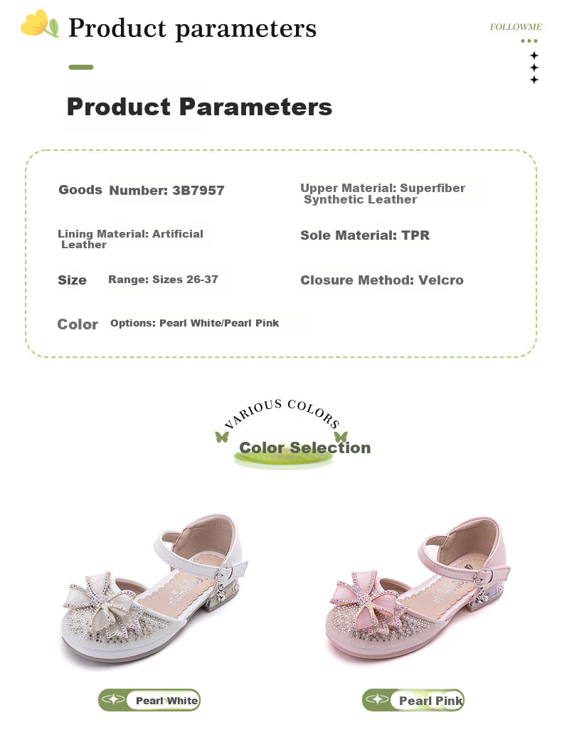Follow Me Girls' Sweet Bow Rhinestone Princess Shoes Fashionable Stylish Soft-Soled Crystal Shoes Flats Pearl White Color Size 31 3